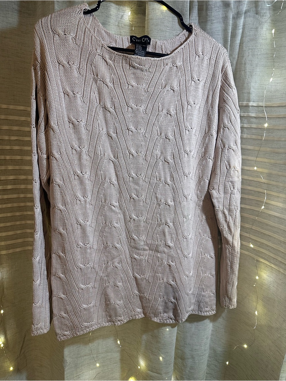 Cable-Knit Silk Crewneck Sweater in Light Blush by C’est City Quiet Luxury